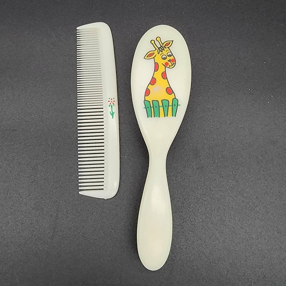 Unbranded Hair Brush and Comb Set Kids Cream Giraffe Vintage Style Soft Bristle